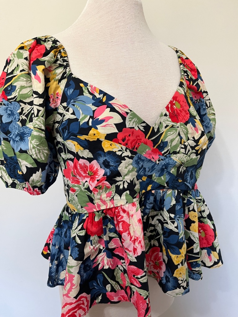 Zara trf Printed Draped Floral Crop Peplum Top XL NWT *one Callout